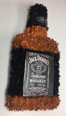 Jack Daniels funeral tribute created with chrysanthemum and waterproof badge and logo. 