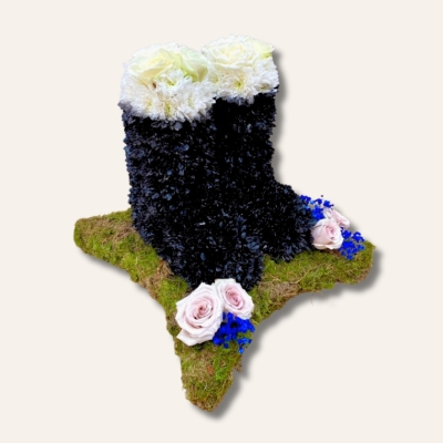 3D wellington boot-shaped funeral tribute on an 18