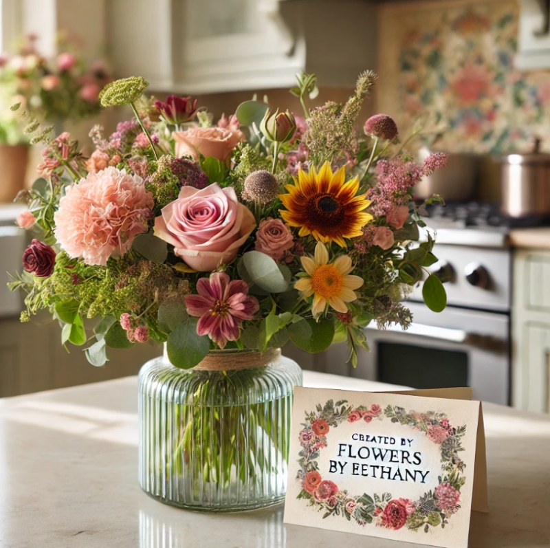 Subscription service offering fresh seasonal bouquets delivered regularly, with the first bouquet in a glass vase and subsequent hand-tied bouquets wrapped for display in a luxury vase. Delivery is free for all following bouquets.