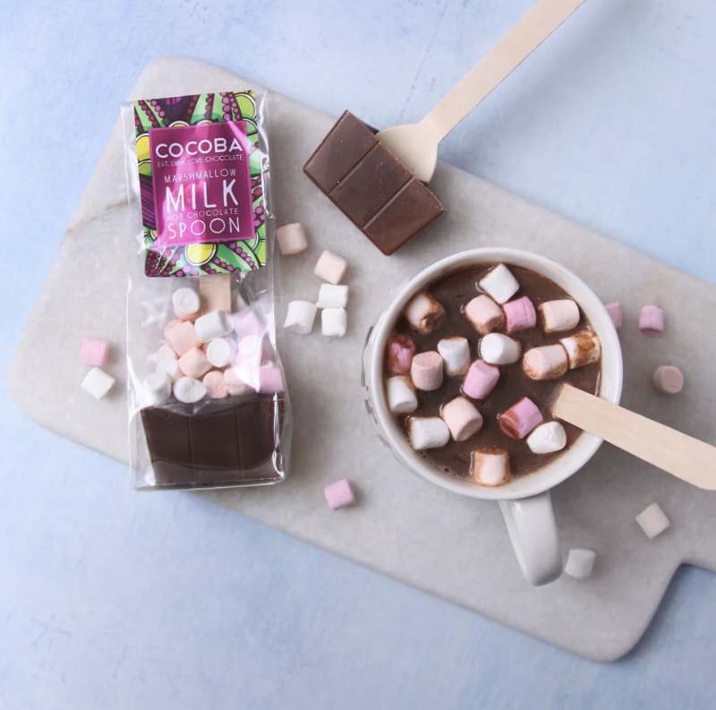 Milk chocolate, Hot Choc spoon with mini marshmallows.