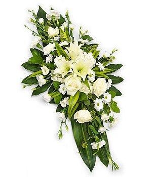  All-white double-ended spray with mixed seasonal florals.