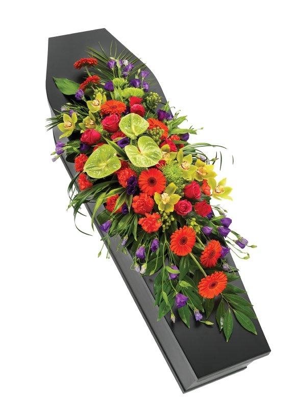 Orange and Purple Casket Spray