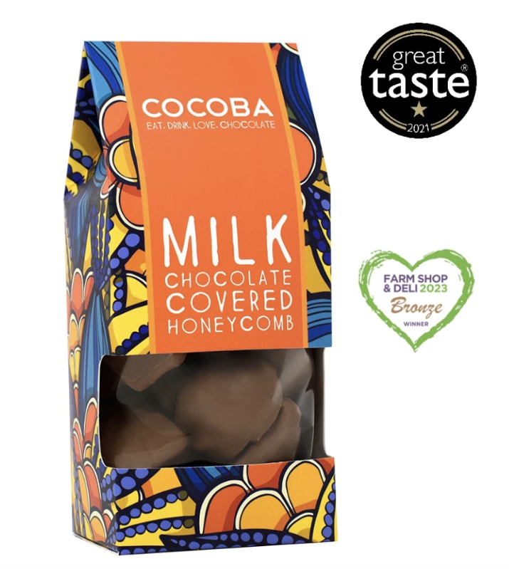 Award-winning chunks of moreish honeycomb coated in a thick layer of Belgian milk chocolate. Presented in a vibrant floral patterned treat bag. 