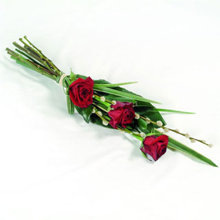 Red rose funeral Spray, With Foliage.