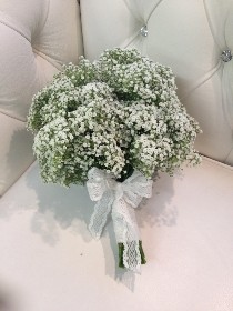 All white gypsophila wedding collection, including 1 x bridal bouquet , 2 x bridesmaid bouquets and 6 x buttonholes. 