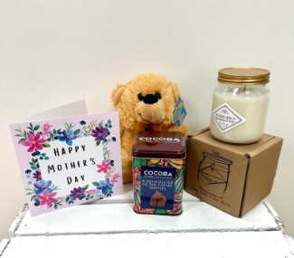 Gift Bundle including - 1 x Bespoke Mother's Day Card  1 x Cuddly Teddy Bear  1 x Luxury Candle  1 x Chocolate Truffle Gift Tin