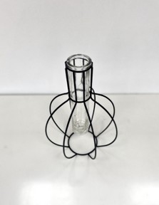 Black metal wire geometric bulb shaped vase. 