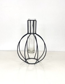 Black metal wire geometric bulb shaped vase. 