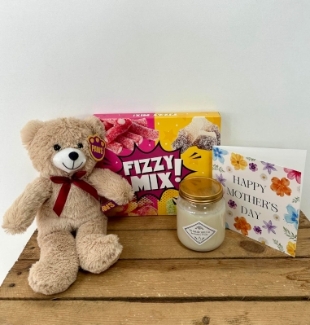 Gift Bundle Including - 1 x Cuddly Teddy  1 x Fizzy Sweet Sharing Box  1 x Bespoke Mother's Day Card  1 x Luxury Candle
