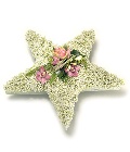 Stunning star funeral tribute made with white gypsophila and pink orchid focal. 