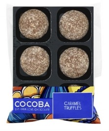 Tray of 6 liquid caramel cocoba truffles coated in sugar. 