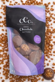 Cambridge Confectionery Company large milk chocolate buttons with toffee and sea salt – 130g bag stocked by Flowers by Bethany.