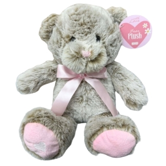 Plush sitting teddy bear with soft fur and pink details – available in pink or lilac – Flowers by Bethany add-on gift